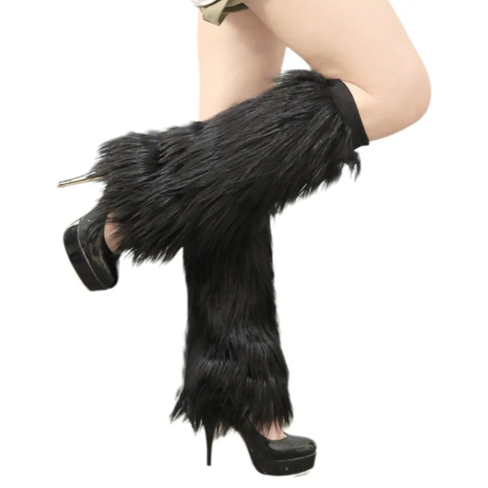 Faux Fur Furry Leg Warmers Japanese Style Light Up Long Tube Sock Solid Color Sweet Lolita Boots Cover Spicy Girls