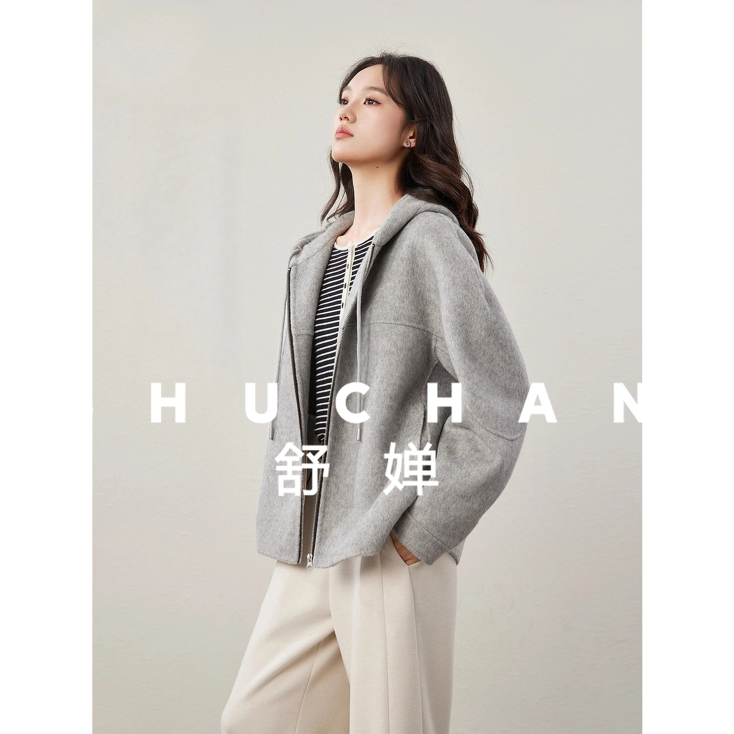 

Верблюжья шерсть, двусторонняя шерстяная повседневная куртка с разрезом, женская куртка с капюшоном Abrigo Invierno 2025 Para Mujer