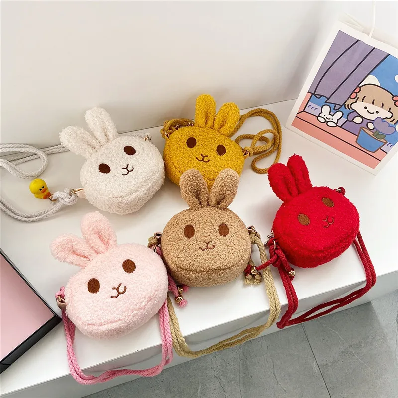

Children's Crossbody Bag Cute Funny Cartoon Rabbit Plush Coin Purses High-quality Luxury Brand Portable Compact Crossbody Bags