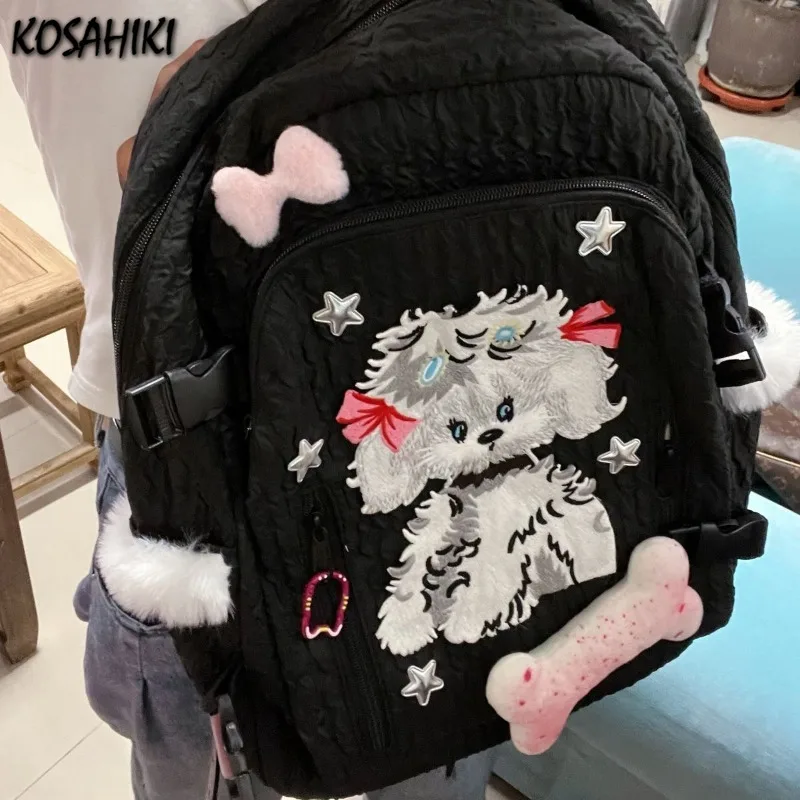 

Streetwear Trendy Y2k Aesthetic Backpacks Cartoon Kawaii Dog Jacquard Bow Schoolbags Casual Preppy Women Backpack for Students