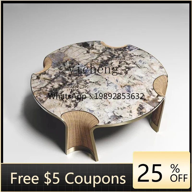 furniture living room light luxury household brass rattan coffee table coffee table