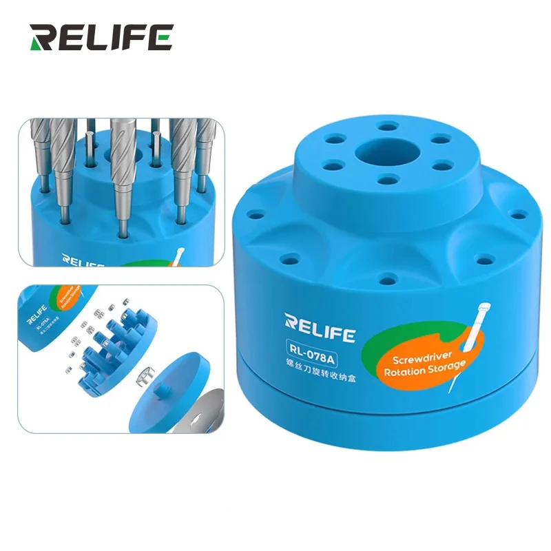 relife caixa de armazenamento rotativa para chave de fenda rl078a suporte de armazenamento para reparo do telefone movel varios furos de solda dicas de ferro 01