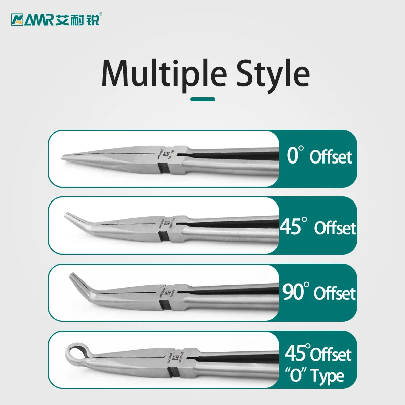 AMR Long Reach Plier Set - 11โ Long Needle Nose Pliers Sets - Straight 45, 90-Degree Angle, Long Reach Circle Pliers