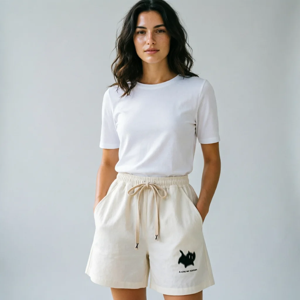 Fashion Women Cute Cat Print Shorts Kawaii Design Summer Outfit Drawstring Waist High Waist Loose Fit Trendy Drawstring Clothing