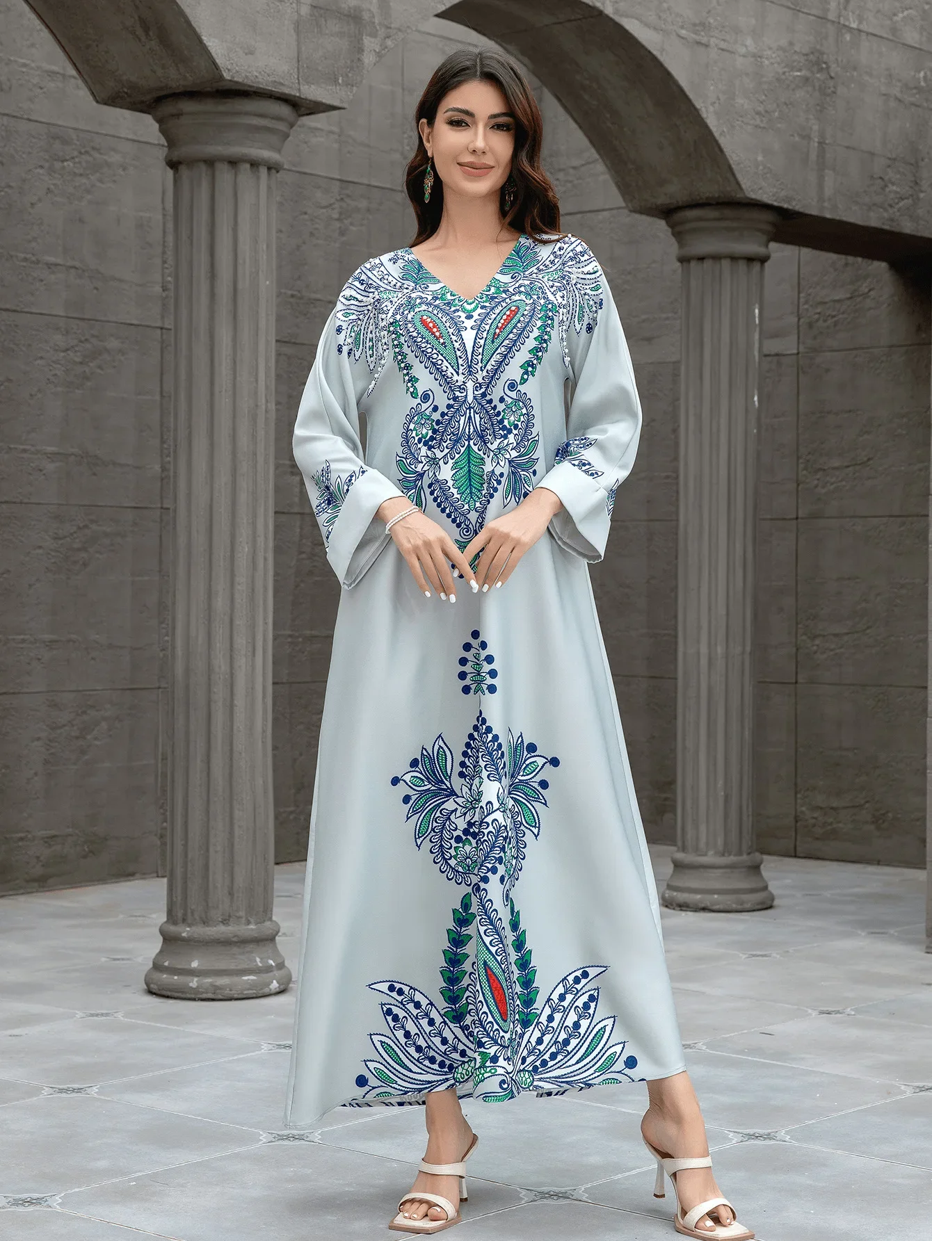 Eid Moslim Abaya Voor Vrouwen Print Jurken Jalabiya Parels Vestidos Arabische Islam Lang Gewaad Ramadan Marokko Dubai Abaya Kaftan 2026