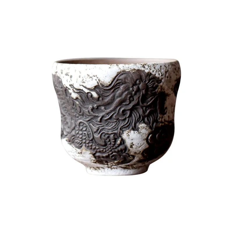 70ml Gourd Cup Japanese Old Rock Clay Powder Ceramic Tea Cup Handmade Relief Creative Personal Master Single Coarse Pottery