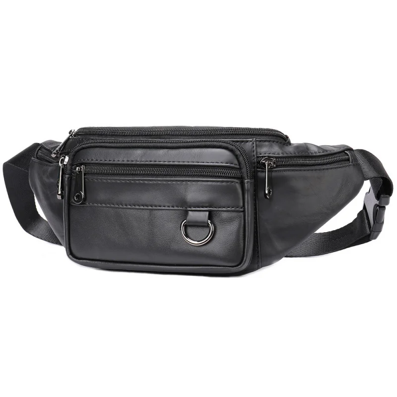 Cross-border sheepskin men's bag, men's sheepskin phone waist bag, genuine leather crossbody bag, multifunctional sports bag
