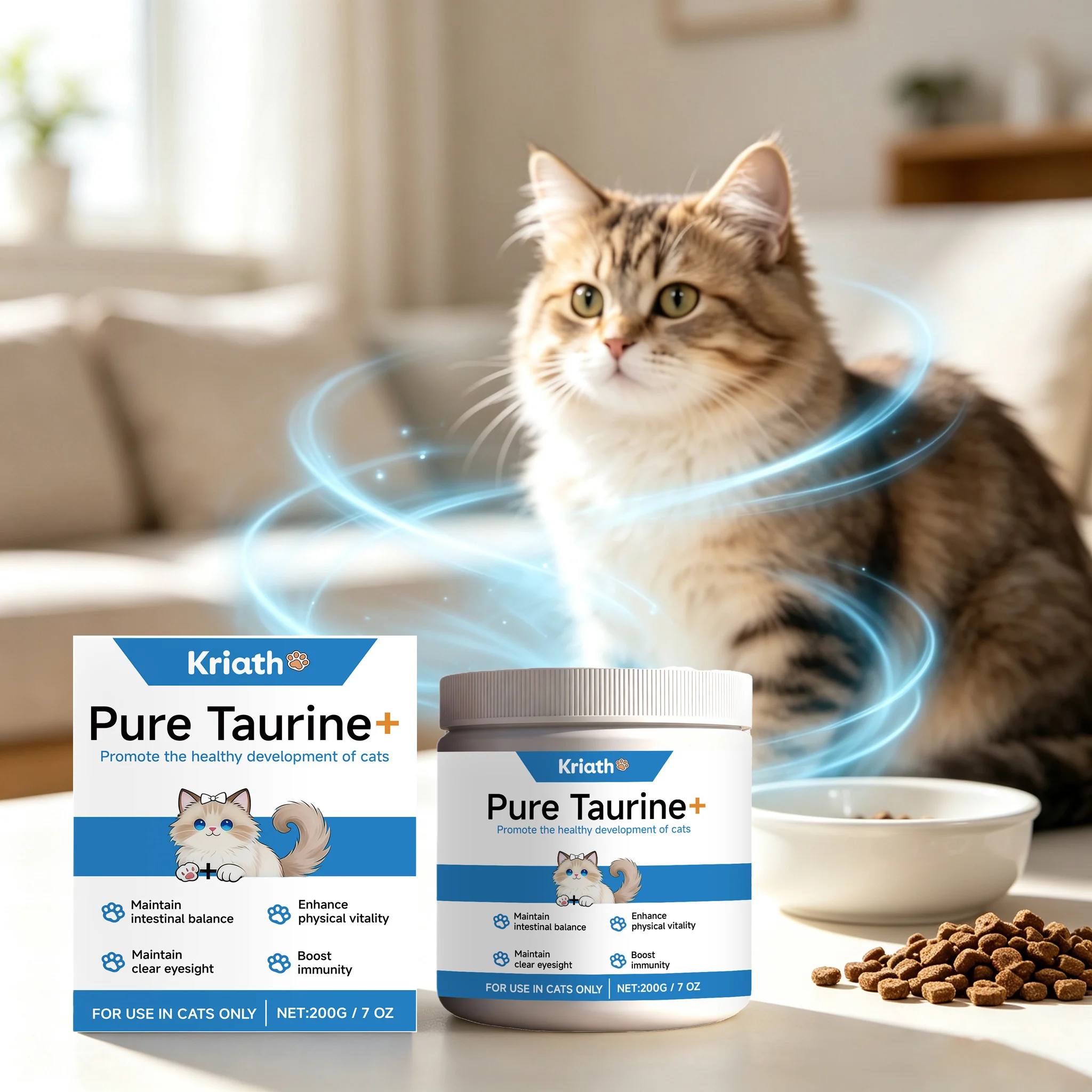 200g Cat Taurine Powder Mild Gentle Formula Pet Nutritional Supplement Daily Pet Body Health Support Care Powder for Cats & Dogs
