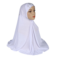 H108 New medium size muslim pull on hijab Scarf With stones islamic headwrap Hats high quality scarf pray clothing turban caps