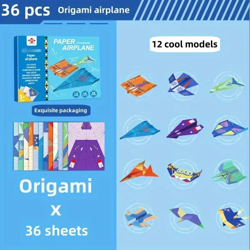 

36 штук цветной бумаги для творчества - самолетики-оригами ручной работы, 3D-оригами для самостоятельного изготовления, лучшие подарки на праздники и дни рождения.