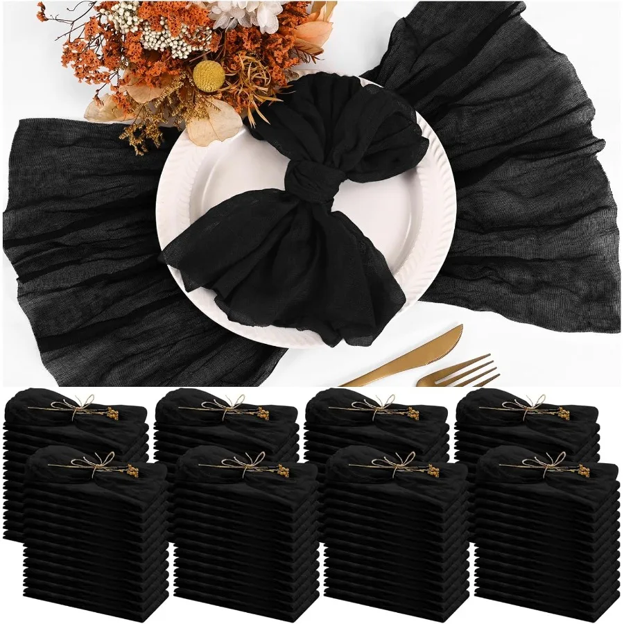 

100 Pack Black Cloth Napkins Cheesecloth Napkins Set of 100 Gauze Napkins Bulk Washable Boho Dinner Table Napkins Wedding Party