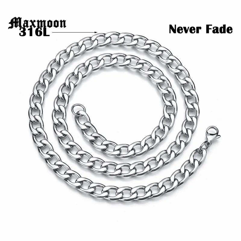 Maxmoon Never Fade 3mm/5mm/7mm/9mm/11mm Stainless Steel Cuban Chain Necklace Waterproof Men Link Curb Chain Gift Jewelry