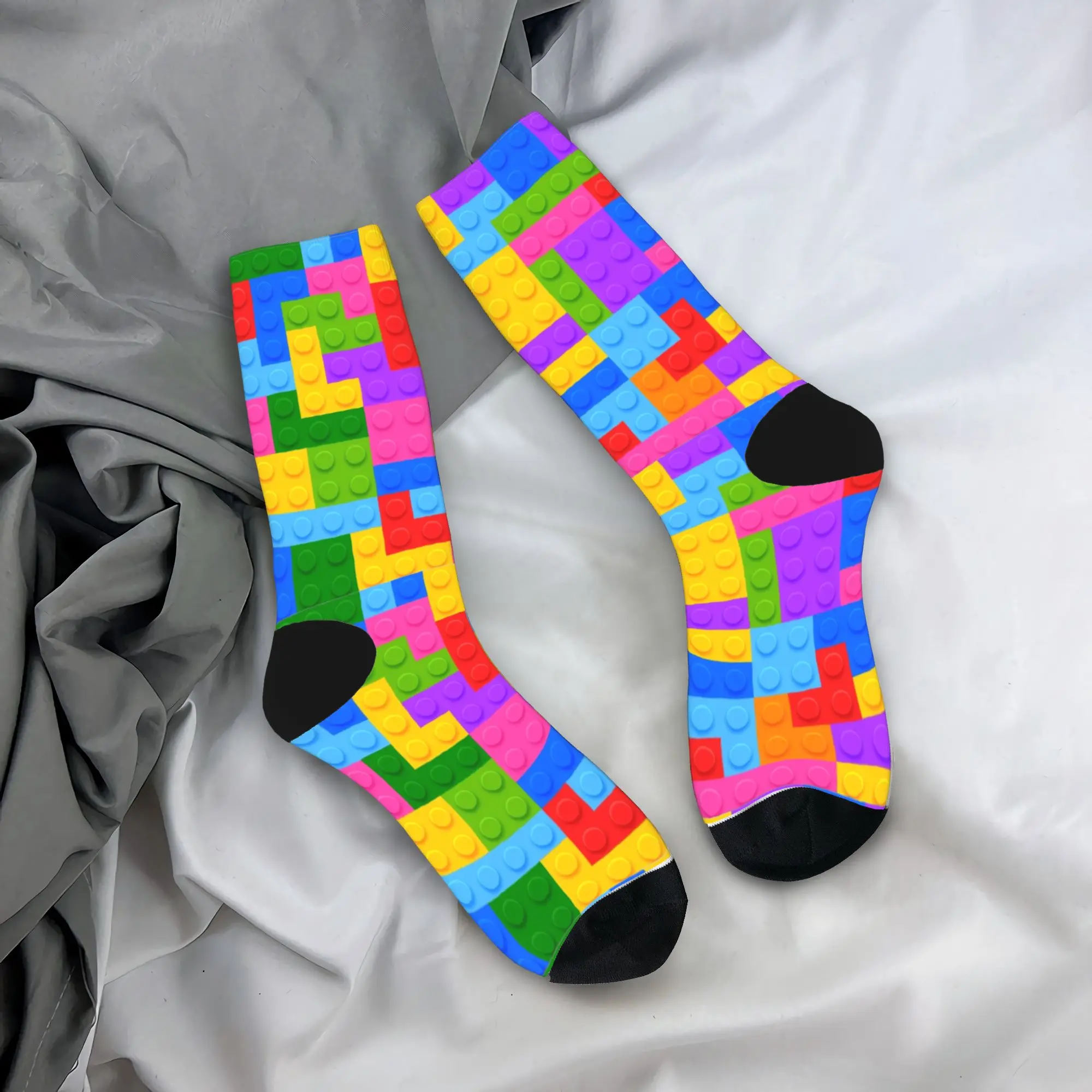 Building Blocks Colorful Print Stockings Women Men Socks Breathable Kawaii Socks Autumn Running Sports Anti Printed Socks Gift
