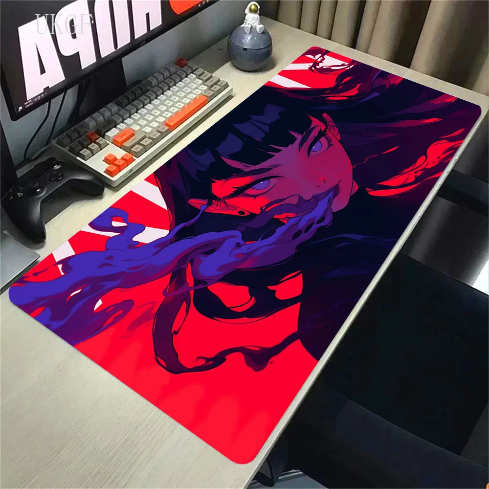 Anime Girl And the black cat Gaming Mouse Pad XXL Office Accessories Computer Keyboard Desk Mat Non-Slip Laptop Red Big Mousepad