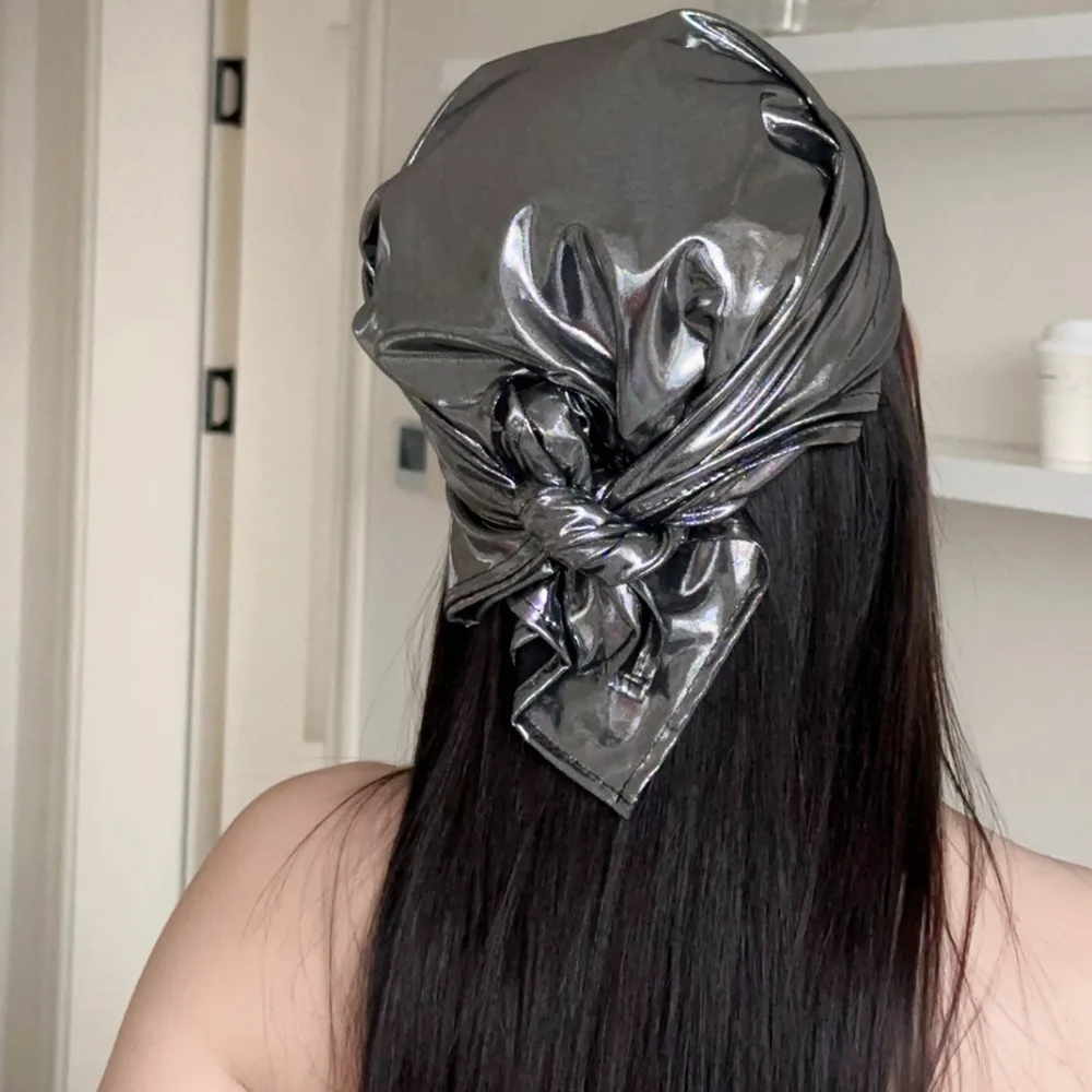 Y2K – foulard pour cheveux en argent liquide, enveloppe douce, Hip Hop, couleur Laser, bandeau mince, Punk, Bandana pour filles