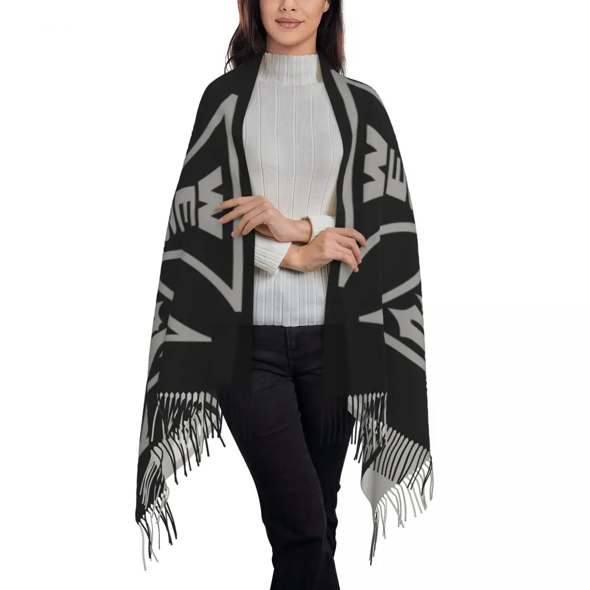 West Coast Iron Cross Choppers Tassel Scarf Women Soft Shawls Wraps Ladies Winter Scarves