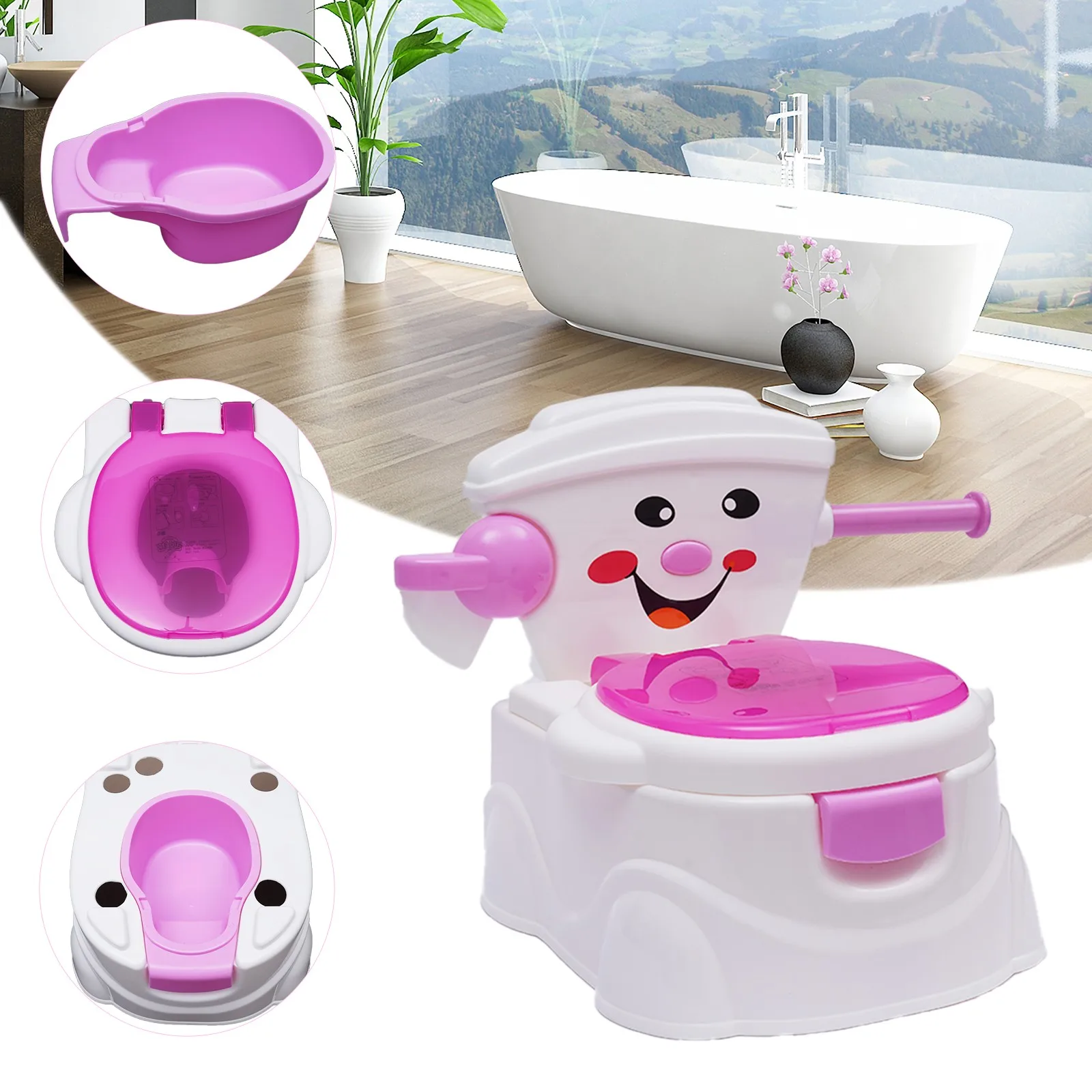 Kinder-Toilette Baby-Töpfchen Urinal Cartoon-Design Tragbarer Toilettensitz mit Abdeckung Kleinkinder Töpfchen-Trainingssitz