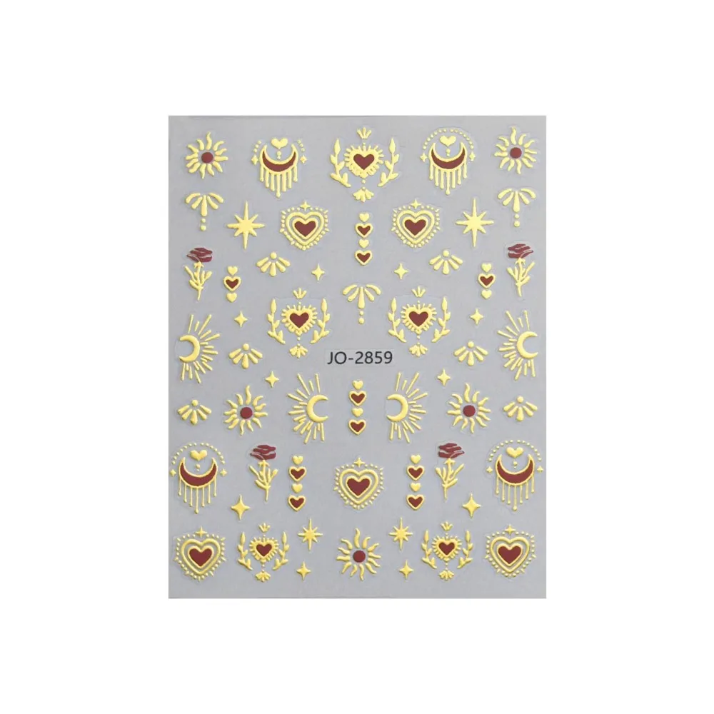 1장 보헤미아 해와 달 별 네일 아트 스티커 셀프 접착 브론징 하트 네일 데칼 셀프 접착 레트로 매니큐어 슬라이더