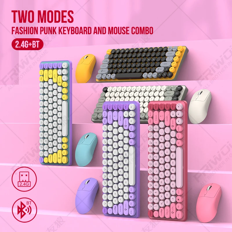 

Friwol BT185 Bluetooth Wireless Keyboard Mouse Set Punk Keycap Laptop Desktop Office Mute Keyboard Mechanical Feel