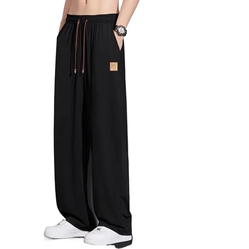 

Мужские модные прямые спортивные брюки из ледяного шелка Qui Dry, свободные длинные летние тонкие модели, повседневные брюки для подростков