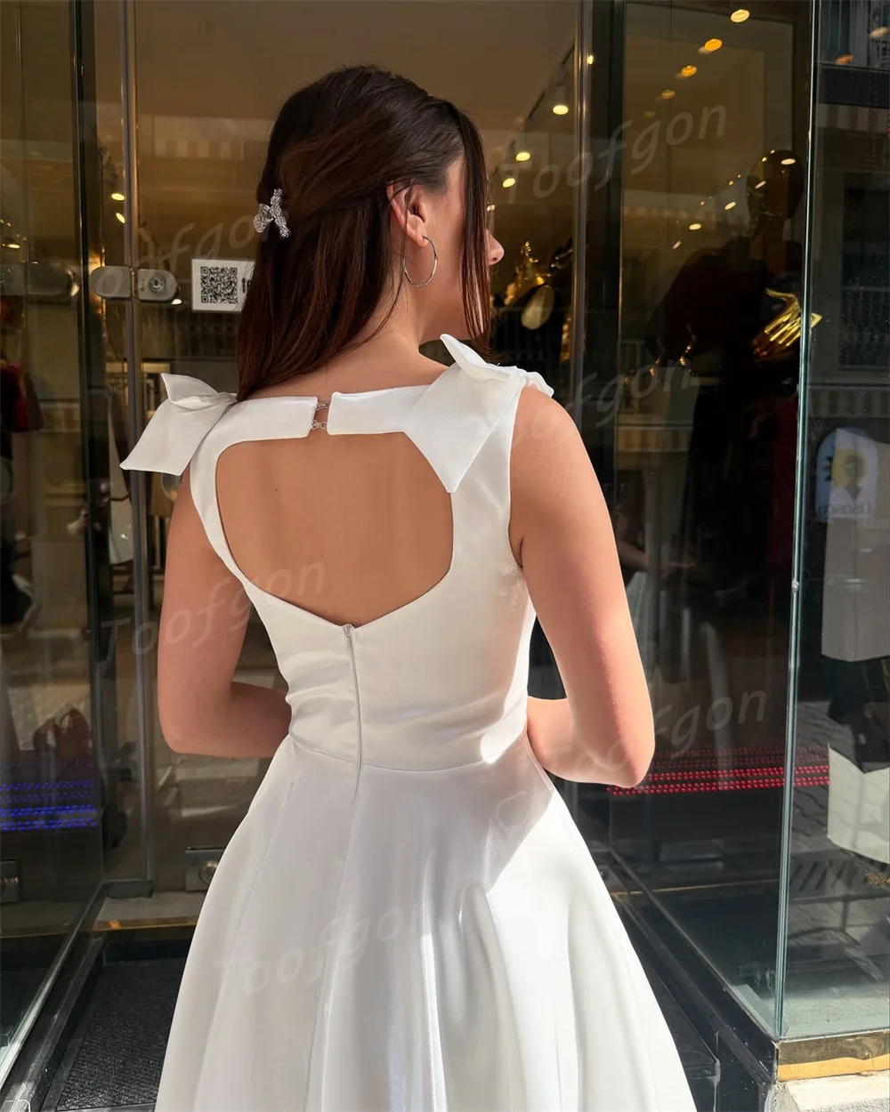 Toofgon carré large sangle courte robes de bal taffetas une ligne robes de soirée personnalisé femmes thé longueur robe de retour