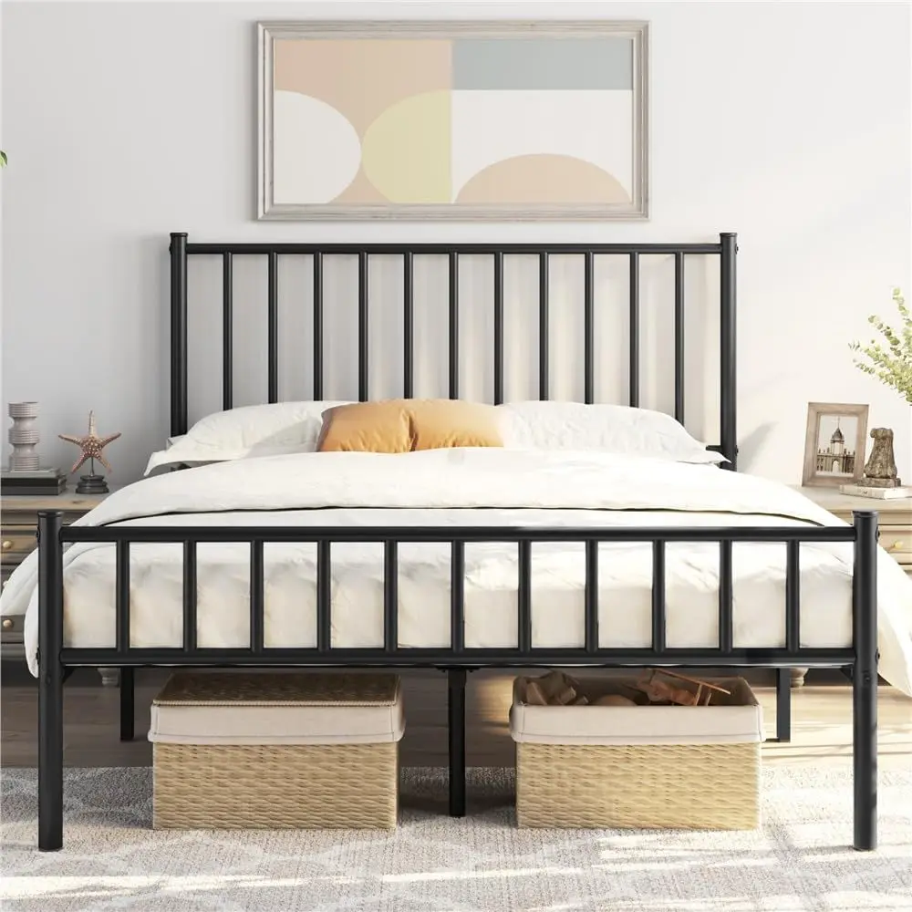 14 Inch Queen Size Bed e Metal Platorm Bed with Spindle board ootboard/Mattroundation/No Box Spring Needed/Underbed Storage Spac