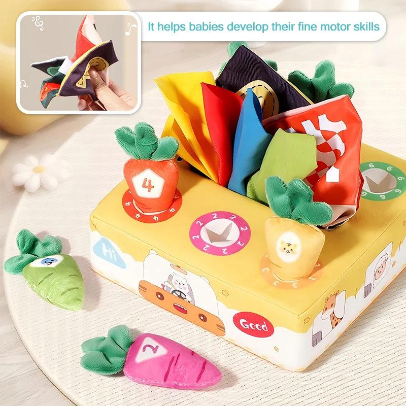 Baby Tissue Cartoon Soft Box Toy Tear-resistant Pattern Pulling Carrots Stuffed Toys Non-Fading Fine Motor Skills Cloth Book