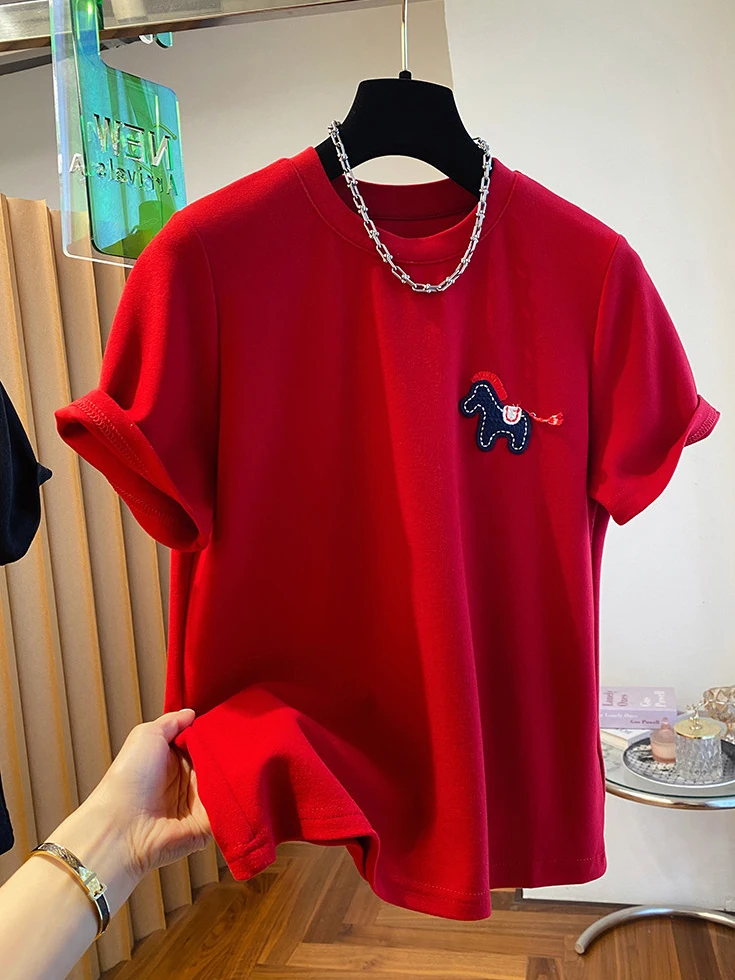 

Новинка 2026 года: Женская утепленная базовая рубашка с коротким рукавом, вышивкой и корейским стилем, свободного кроя, для весны и осени