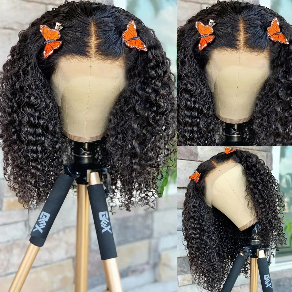 Deep Curly Bob Wigs Natural Color 180% Density 13x4 Lace Frontal Wigs Peruvian Remy Human Hair 4x4 Closure Short Bob Wigs Curly