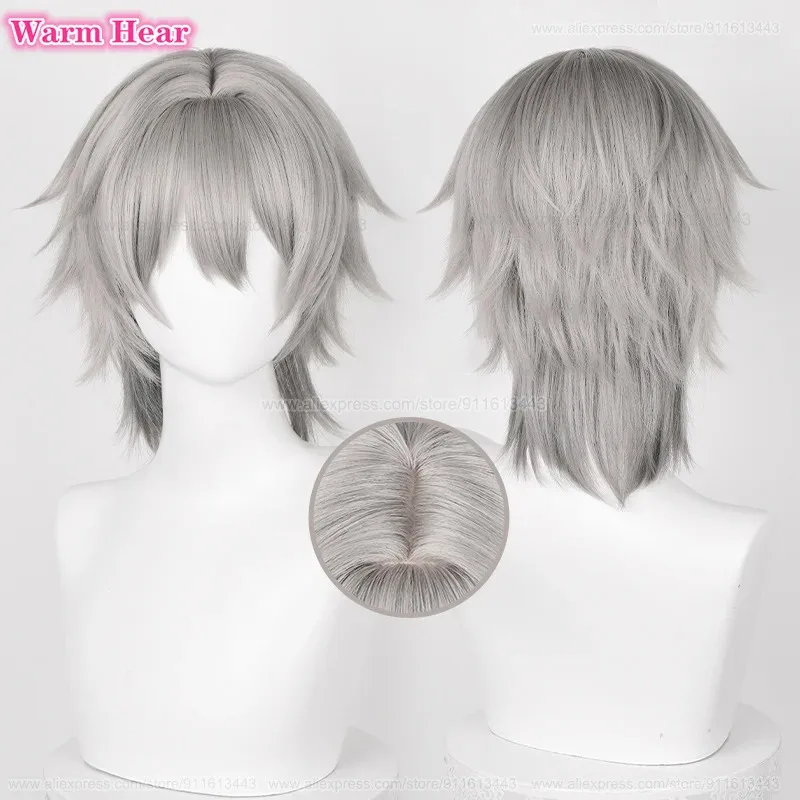 Gioco HSR Trailblazer Capelli sintetici Unisex 36 cm/52 cm Grigio sfumato Cosplay Anime Parrucche di Halloween resistenti al calore + Un berretto per parrucca