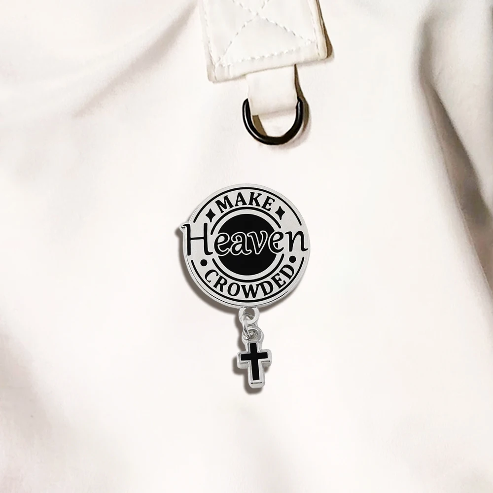 Religionsslogan „Mach den Himmel voller Menschen“ Emaille-Pin, Rosenkranz-Anhänger, Brosche, katholisches christliches Glaubensgeschenk, Bibel-Gebets-Accessoire – Detail 6