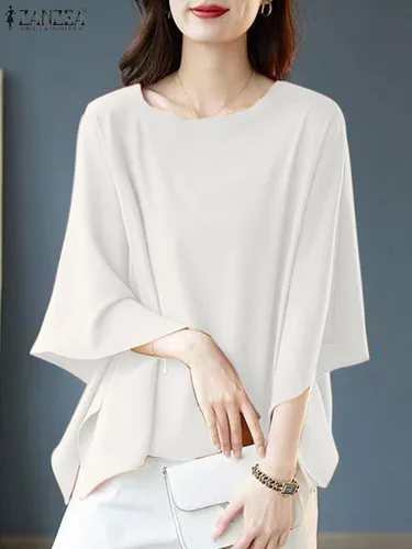 Imagen 2 del producto ZANZEA-Blusa Dolman de manga 3/4 para mujer, camisa holgada con cuello redondo, Blusas, Túnica elegante de oficina, Tops elegantes de diseñador para mujer 2024