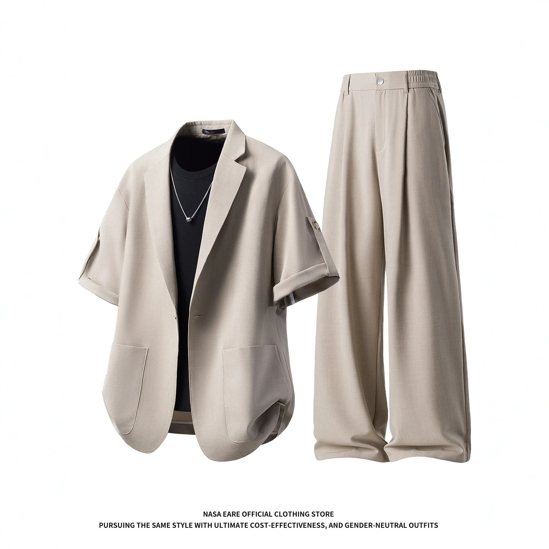 Short-sleeved suit, trousers, two-piece suit, men's summer suit matching