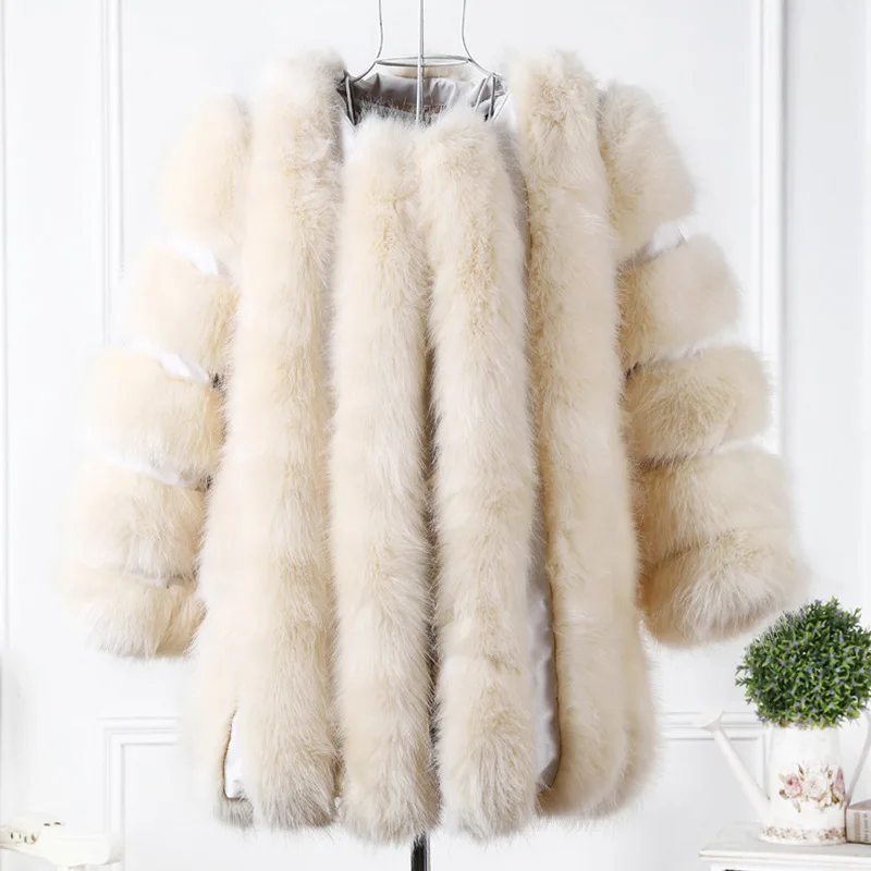 Fox Hair Seven-quarter Sleeves, Medium and Long Fur Jacket, High-end Temperament Women, Warm Solid Color Fox Hair