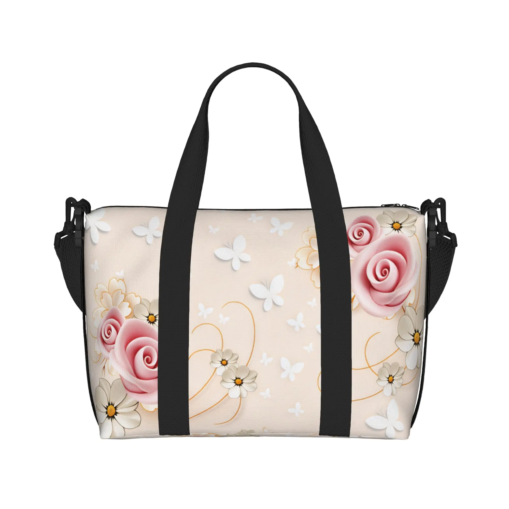 Custom Large Fashion Trend 3D Flowers Tote Bag for Women Luxury High 3D Floral Shoulder Shopping Gym Beach Travel Bag