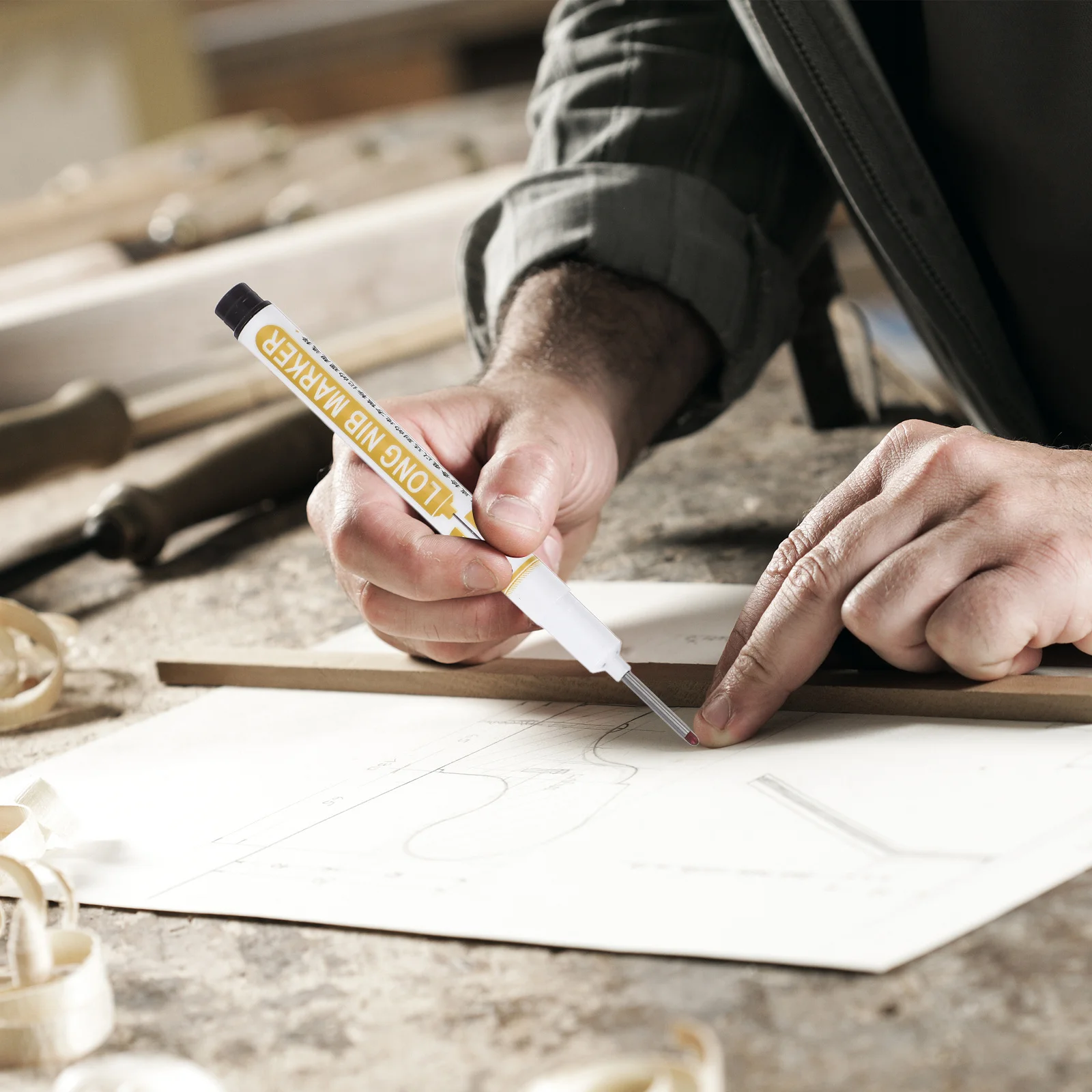 6 قطعة قلم تحديد النجار لأعمال النجارة طرف طويل حبر عميق علامة البناء أداة وضع العلامات الدائمة تجديد الأثاث #6