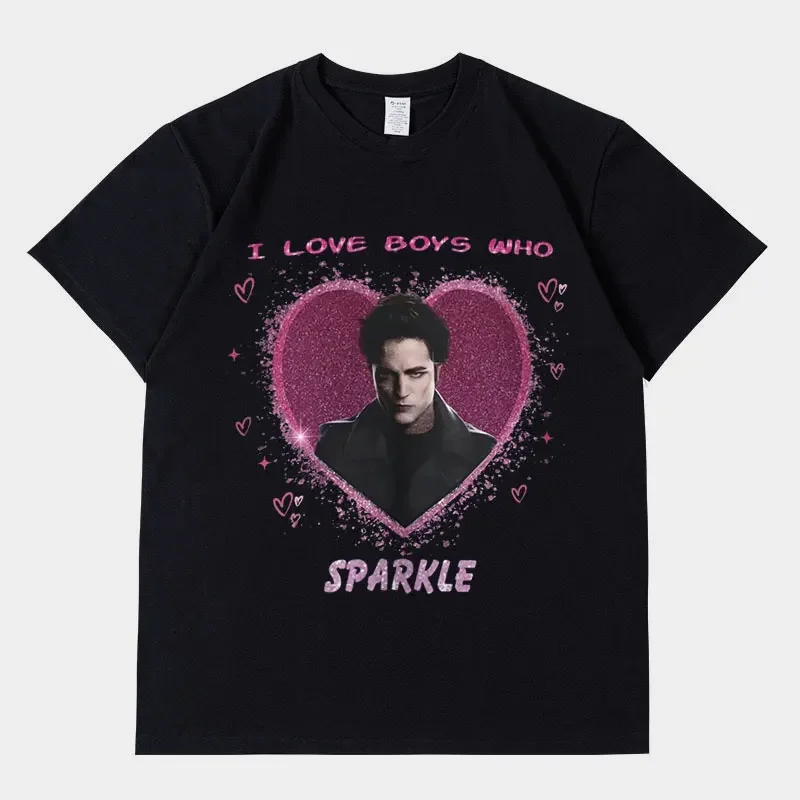 Twilight Saga Edward Cullen Casual Oversized Cotton T-shirt Streetwear T Shirt Robert Pattinson Print Short Sleeve T-shirts Men