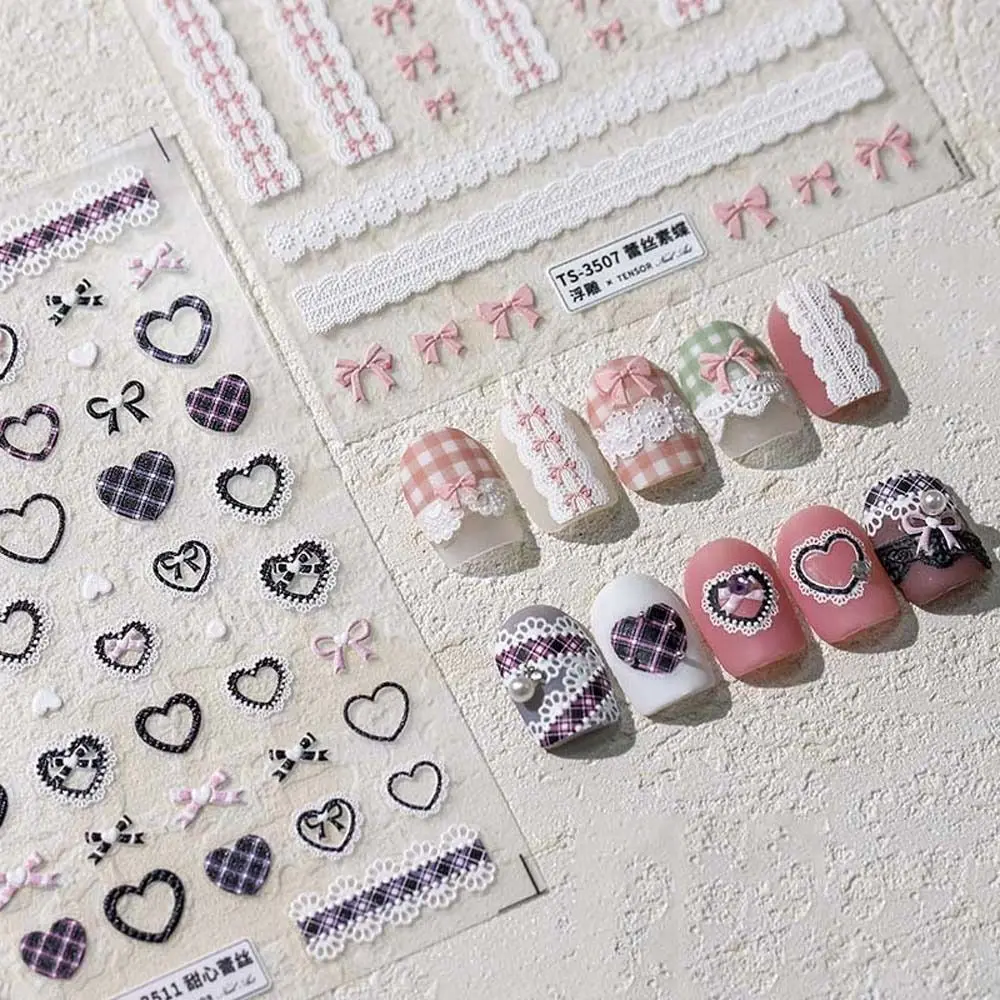 

Pink White Black Lace Lace Bow Nail Stickers Love Heart Nail Accessories Bowknot Nail Decals Nail Art Supplies