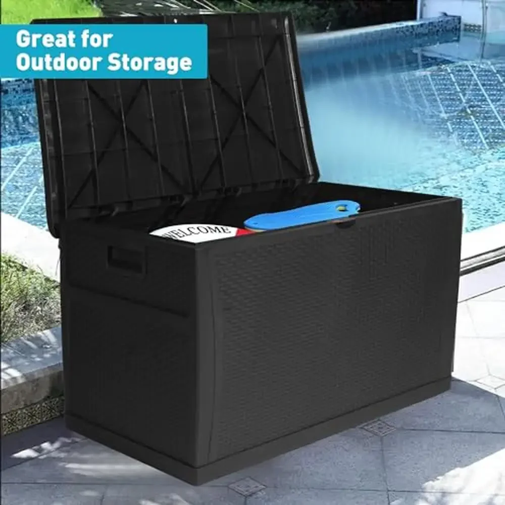 Large Outdoor Waterproof Deck Box 120 Gallon Capacity Resin Rattan Storage Organize Cushions Sports Equipment Lockable Rainproof