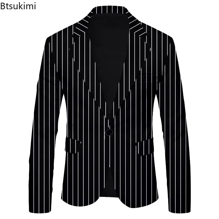 2024 Men\'s Slim Fit Blazers Jacket Fashion Gradient Print Suit Coats Man Trend Streetwear Casual Party Stage Prom Costume Male