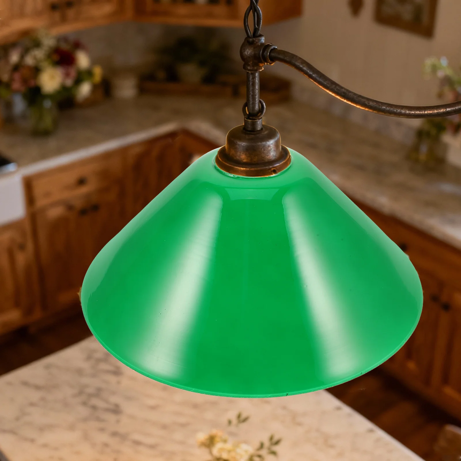 

Green Glass Lamp Shade E27 Vintage Bell Shape Decorative Desk Lamp Replacement Reading Study Library Light Cover