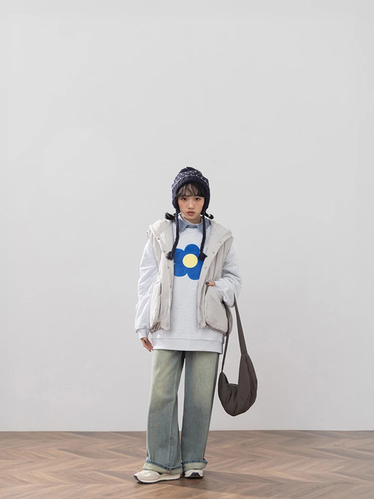 

QUEENOP Новая женская толстовка с длинным рукавом и капюшоном, с цветочным принтом, свободного кроя, в уличном стиле, из хлопка и полиэстера, осень-зима