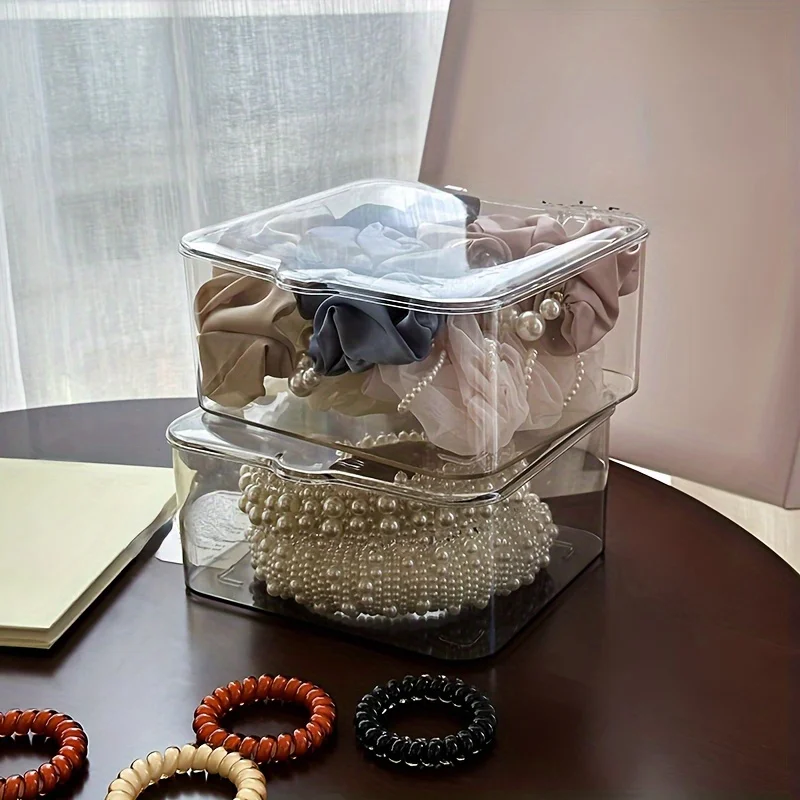 Stackable Plastic Storage Boxes with Lids Transparent Flip-Top Dustproof Organizer for Living Room Coffee Table Snack Storage