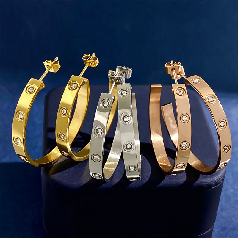 

Classic stainless steel C Shape 38mm Big Hoop Earrings for Women Titanium Steel Quality ​Golden Earrings Luxury Jewelry Gift