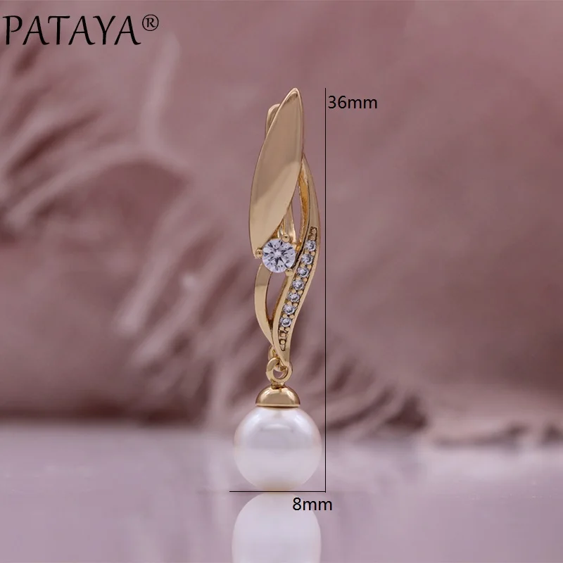 PATAYA Hot Fashion Flower Pearl Drop Earrings for Women 585 Rose Gold Color Mix Boho Ethnic Wedding Jewelry Gift