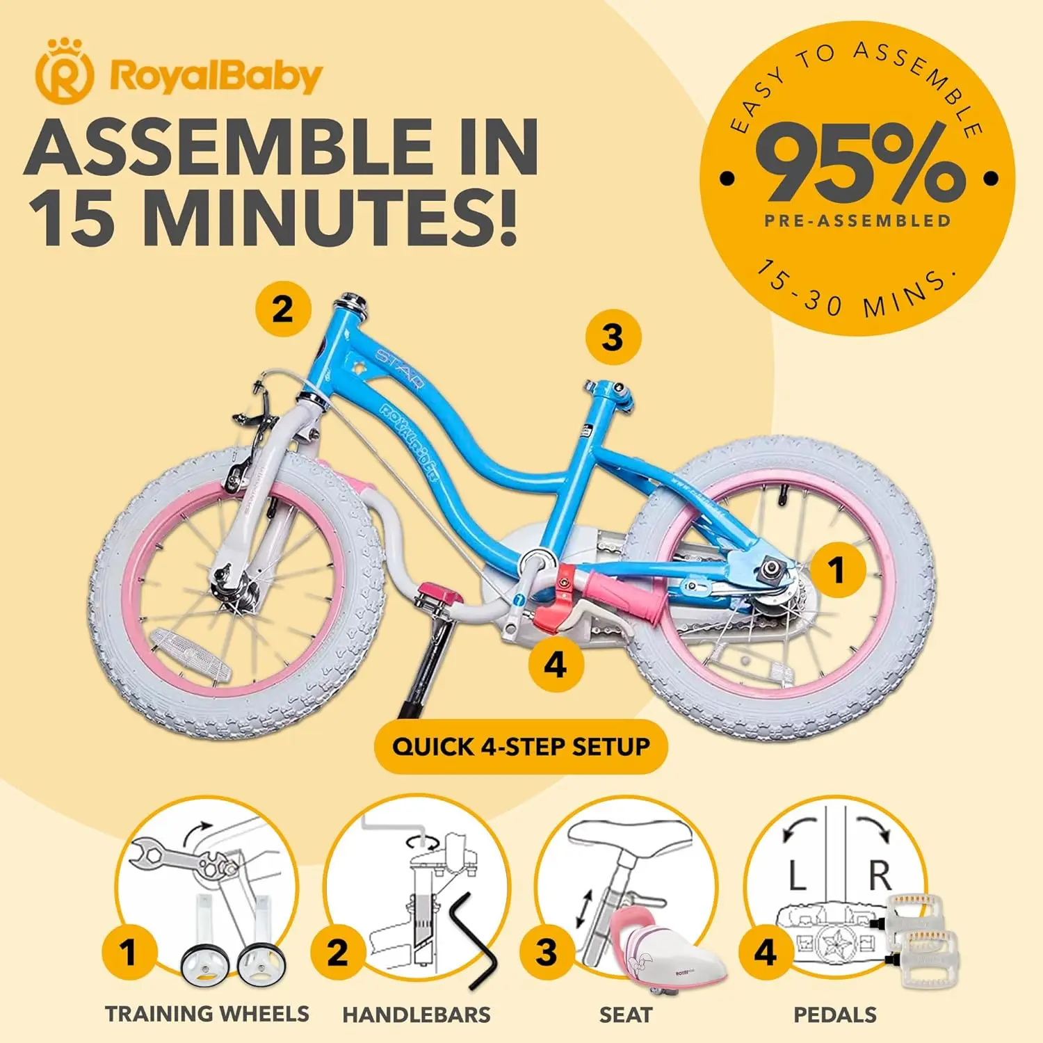 Dziewczęcy rower EZ Bike Stargirl Treningowy Bez Biegów Balansowy do Pedalowania Łatwy w Uczącej się Rower, Niebieski 12 Calowy Podstawowy (Hamulec Tarczowy)