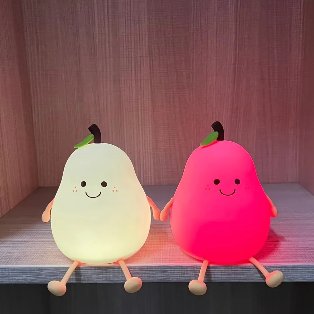 Imagem -02 - Cute Fruit Silicone Night Light Nursery Pear Lamp Usb Carregamento Lâmpada de Mesa Criativa para Crianças Criança Decoração do Quarto Nightlight 1pc