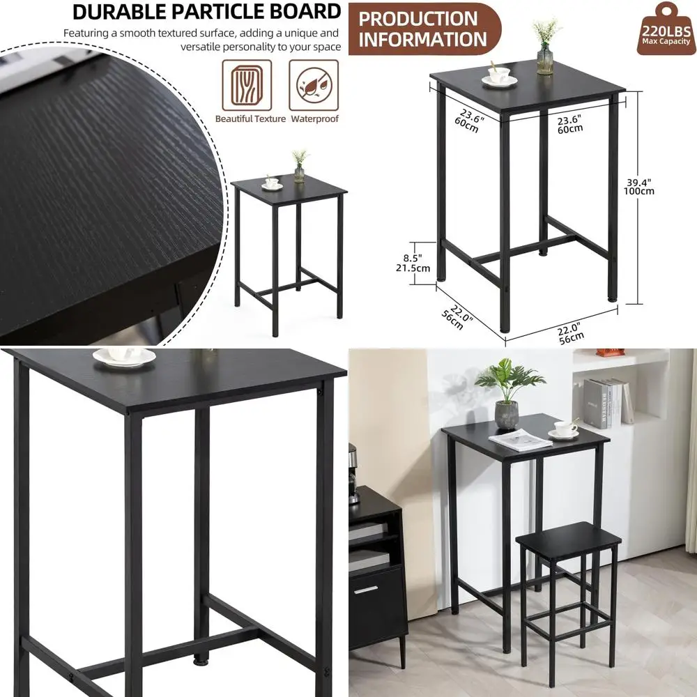 

Rustic Black Square Counter Height Pub Table Set for 2, Ideal for Breakfast, Living Room, Kitchen