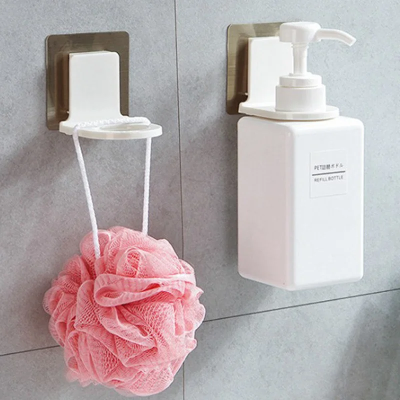 Wall Mounted Traceless Hooks Shampoo Bottle Shelf Liquid Soap Shower Gel Organizer Hook Holders Hanger Bathroom Accessories