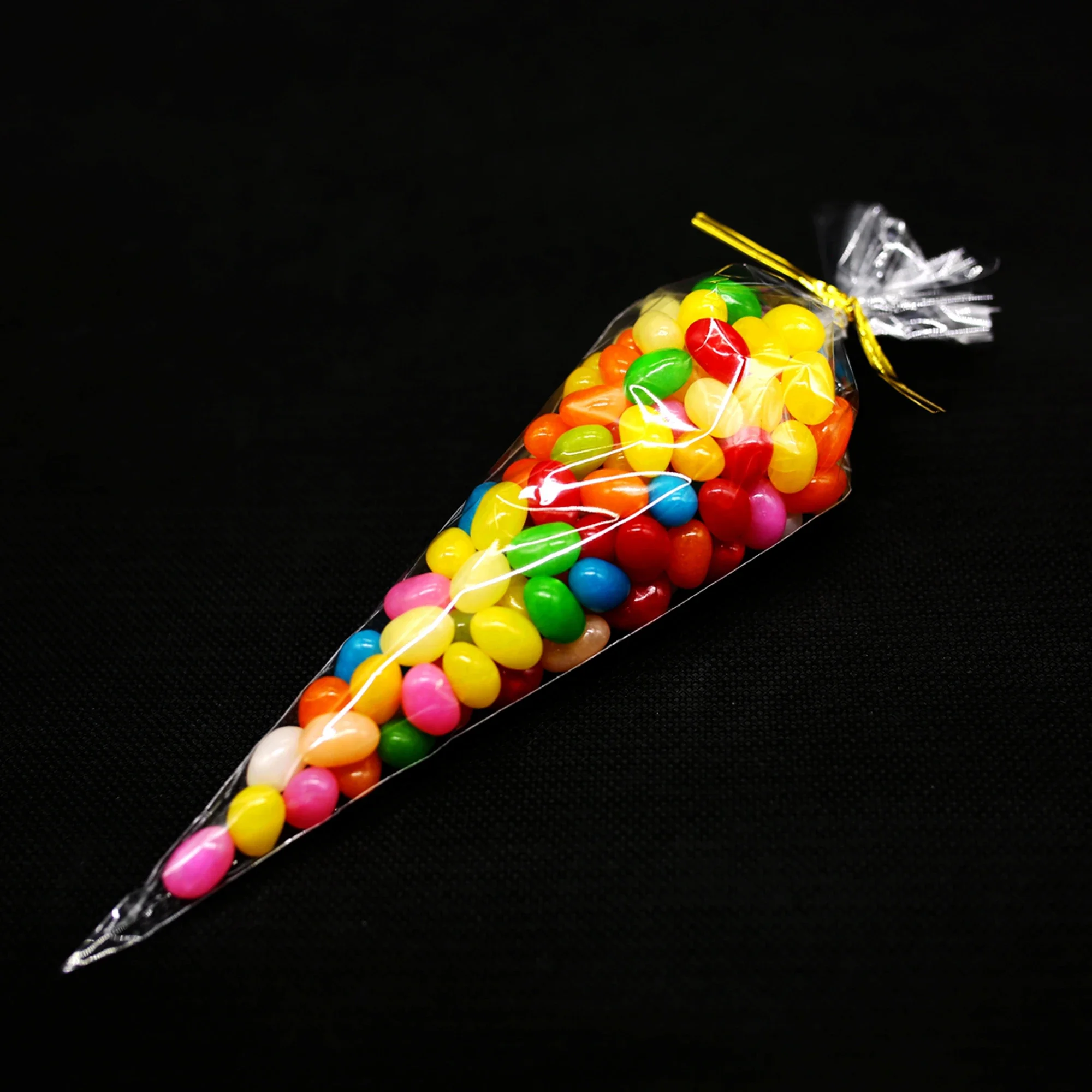 100pcs Transparent Candy Packing Bags Wedding Birthday Party Decoration Sweet Cellophane Candy Bag Cone Storage Packaging Bag